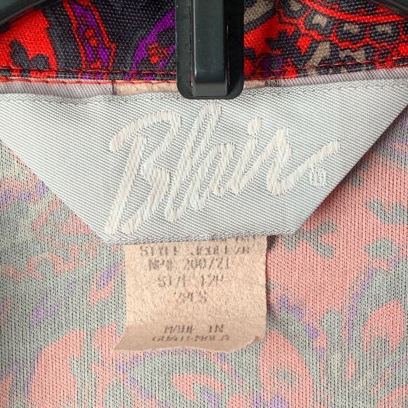 Vintage Blair Red Paisley Button Up Blouse Long Sleeve V-Neck Size 12P - Picture 10 of 15